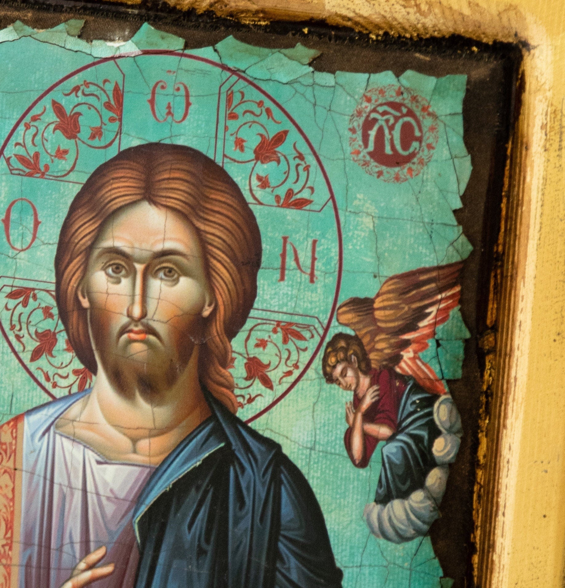 Jesus Christ icon, Handmade Greek Orthodox icon of Lord, Handmade Byzantine art wall hanging canvas w gold leaf wood plaque, wedding gift TheHolyArt