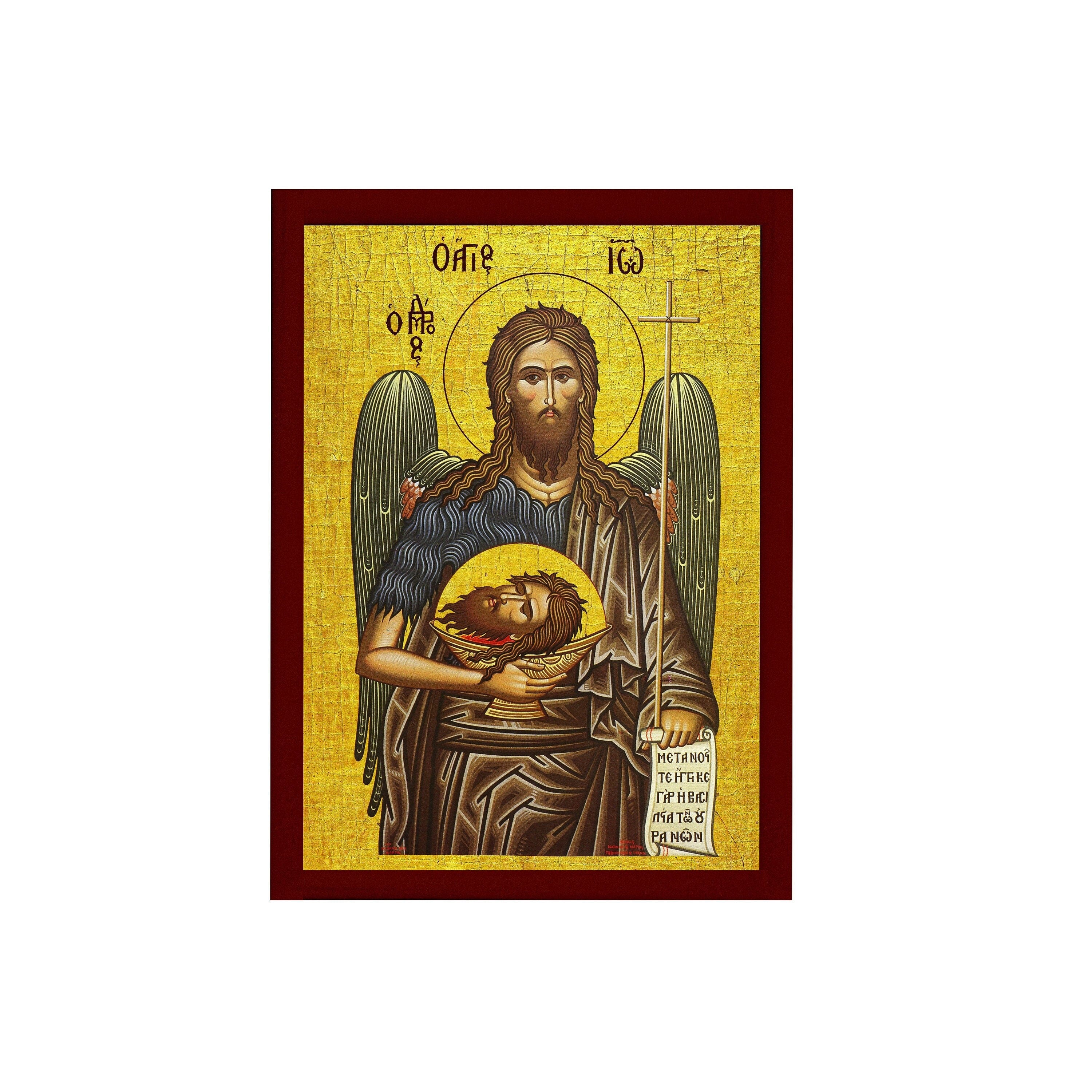 Saint John icon, Handmade Greek Orthodox icon of St John Baptist, Byzantine  art wall hanging of the Forerunner wood plaque, religious decor