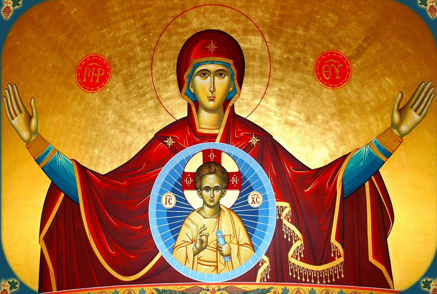 Virgin Mary icon Panagia Platytera, Handmade Greek Orthodox Icon, Mother of God Byzantine art, Theotokos wall hanging wood plaque TheHolyArt