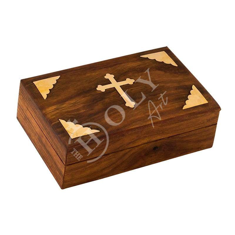 Handmade Religious carved wooden Prayer box with Christian Cross, Greek  Vintage Decorative Jewelry Keepsake box 15x10x5cm, baptism gift