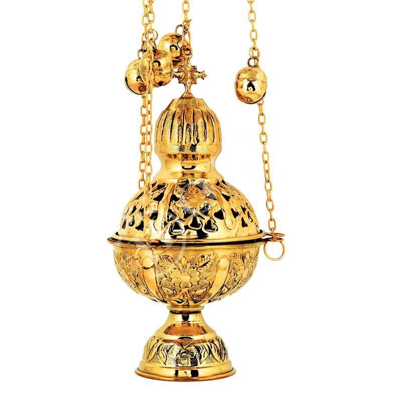 Christian Hanging Brass Resin Incense Burner, Greek Orthodox Censer Thurible Incense holder - TheHolyArt