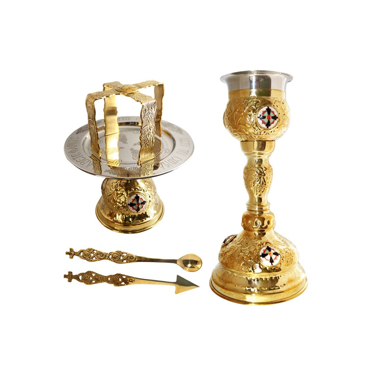 Handmade Church Altar Holy Communion Gold Plated Brass Holy Chalice Grail SET with Holy Disk Asterisk Holy Spear Holy Lavida religious gift TheHolyArt