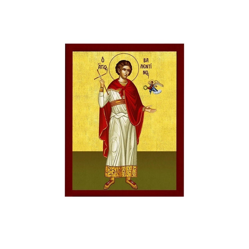 Saint Valentine icon, Handmade Greek Orthodox icon St Valentinos of Magnesia, Byzantine art wall hanging on wood plaque, religious decor TheHolyArt