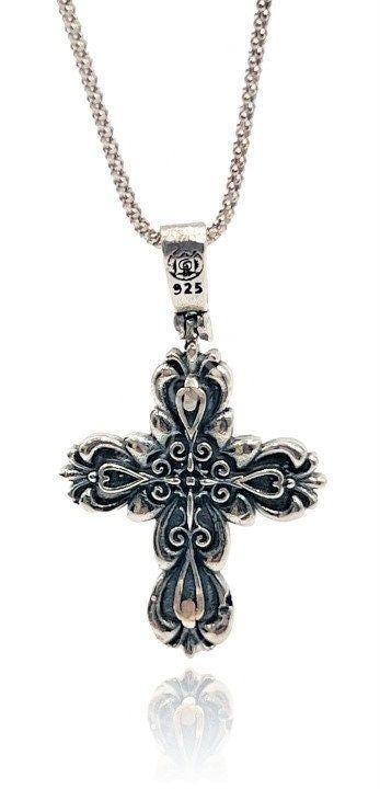 Gold Plated Silver Cross Necklace, Handmade Byzantine Greek Crucifix Pendant, Religious Gift Carved Silver 925 Cross Pendant Necklace - TheHolyArt