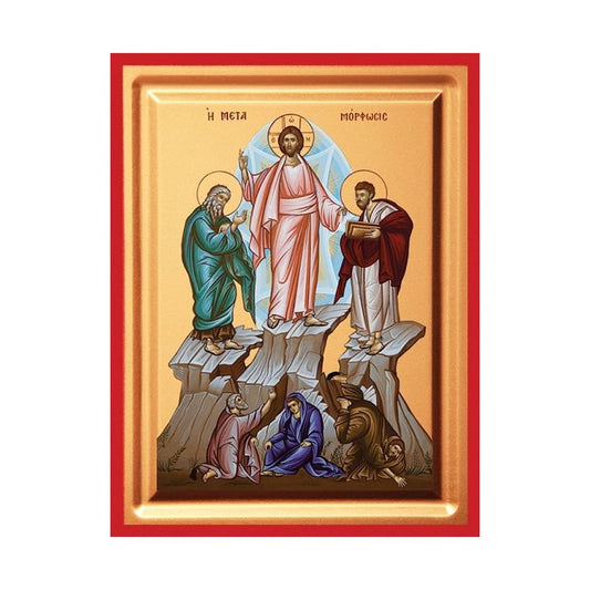 The Transfiguration Serigraphy Icon, Handmade Greek Orthodox, Byzantine art wall hanging on carved wood, religious decor