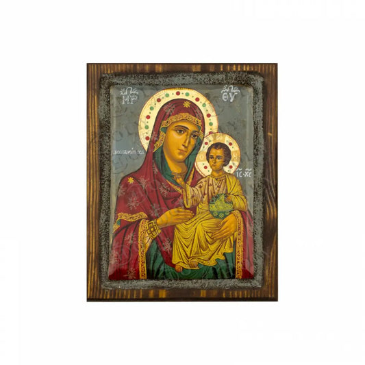 Virgin Mary icon Panagia Ierosolymitissa Vintage Icon Canvas Serigraphy Handmade Greek Orthodox icon of Theotokos Byzantine art wall hanging religious plaque