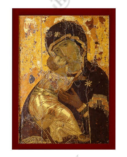 Virgin Mary icon Panagia Vladimir, Handmade Greek Orthodox Icon Mother of God Byzantine art Theotokos wall hanging wood plaque - TheHolyArt