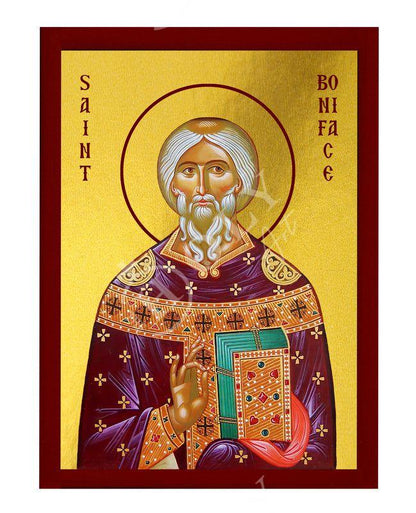 Saint Boniface icon, Handmade Greek Catholic icon St Bonifatius Apostle of Germans, Byzantine art religious wall hanging on wood plaque icon - TheHolyArt