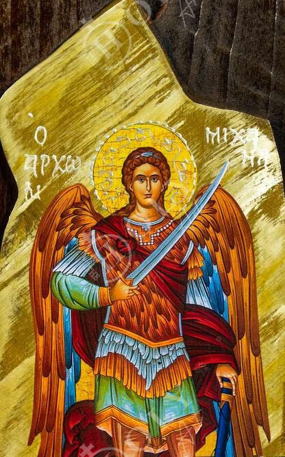 Archangel Michael icon, Handmade Greek Orthodox icon of St Michael, Byzantine art wall hanging on wood plaque icon, religious decor - TheHolyArt