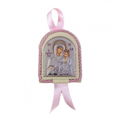 Virgin Mary Giatrissa Hanging cradle, Handmade Silver 925 Greek Orthodox icon of Panagia Giatrissa, Baptism gift icon, Christening Birthday gift religious icon - TheHolyArt