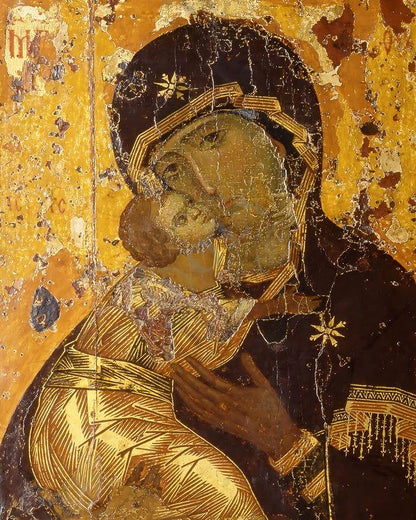 Virgin Mary icon Panagia Vladimir, Handmade Greek Orthodox Icon Mother of God Byzantine art Theotokos wall hanging wood plaque - TheHolyArt