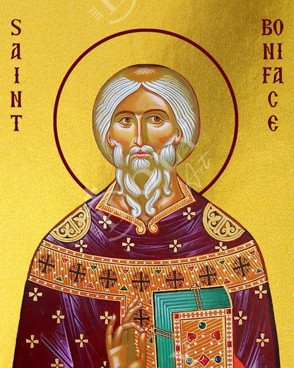 Saint Boniface icon, Handmade Greek Catholic icon St Bonifatius Apostle of Germans, Byzantine art religious wall hanging on wood plaque icon - TheHolyArt