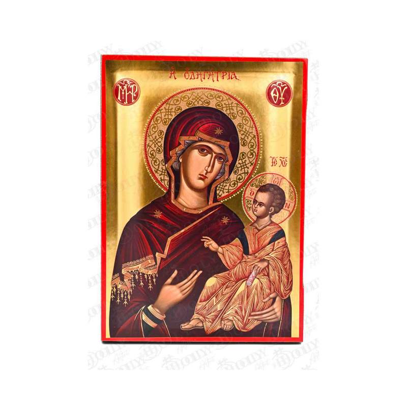 Panagia Hodegetria Orthodox icon, gold-leaf serigraphy on canvas, the Virgin Mary pointing to the Christ-child