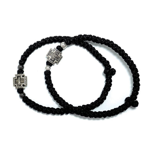 Black Handmade Prayer Rope with Double-Sided Cross