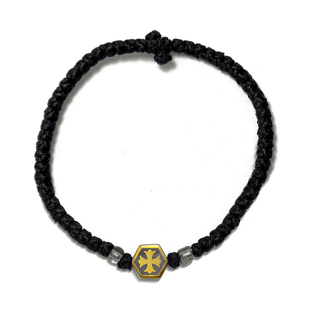 Handmade Prayer Rope with Hematite Cross Gold