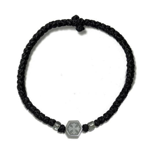 Black Handmade Prayer Rope with Hematite Cross Silver