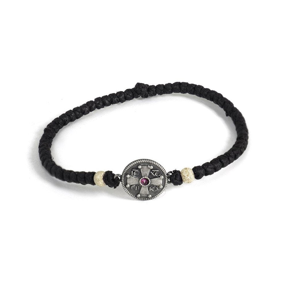 Black Waxed Prayer Rope with Silver Cross 925