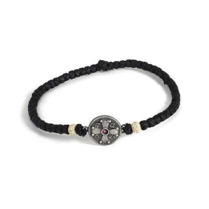 Black Waxed Prayer Rope with Silver Cross 925