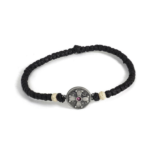 Black Waxed Prayer Rope with Silver Cross 925