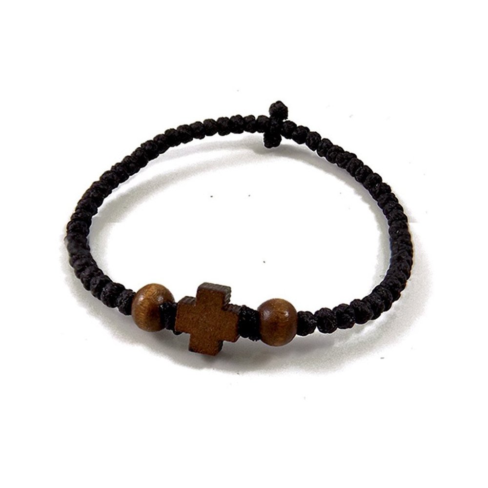 Black Handmade Prayer Rope with Wooden Cross