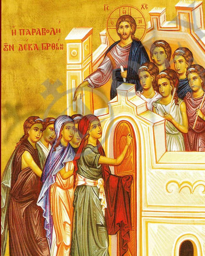 The Parable of The Ten Virgins icon Handmade Greek Orthodox icon Byzantine art wall hanging on wood plaque, religious gift - TheHolyArt