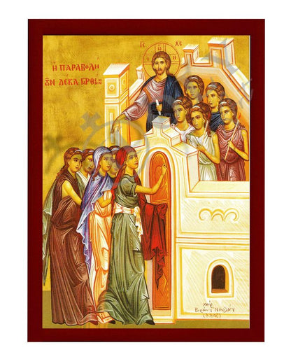 The Parable of The Ten Virgins icon Handmade Greek Orthodox icon Byzantine art wall hanging on wood plaque, religious gift - TheHolyArt