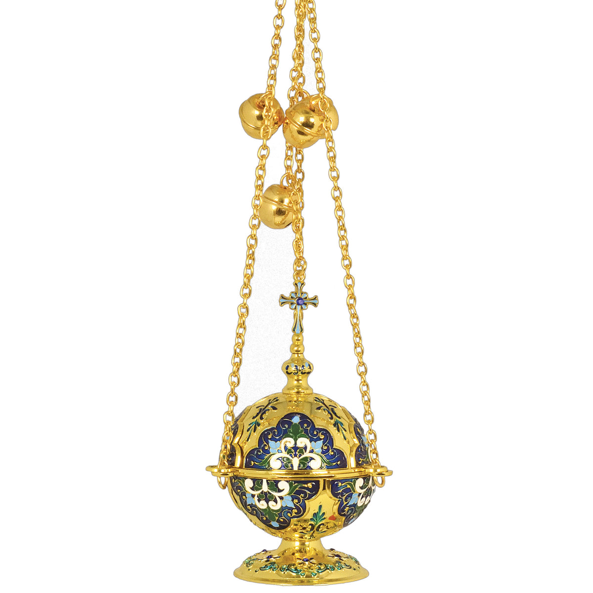 Hanging Church Censer with Blue or Red Floral Sphere - TheHolyArt