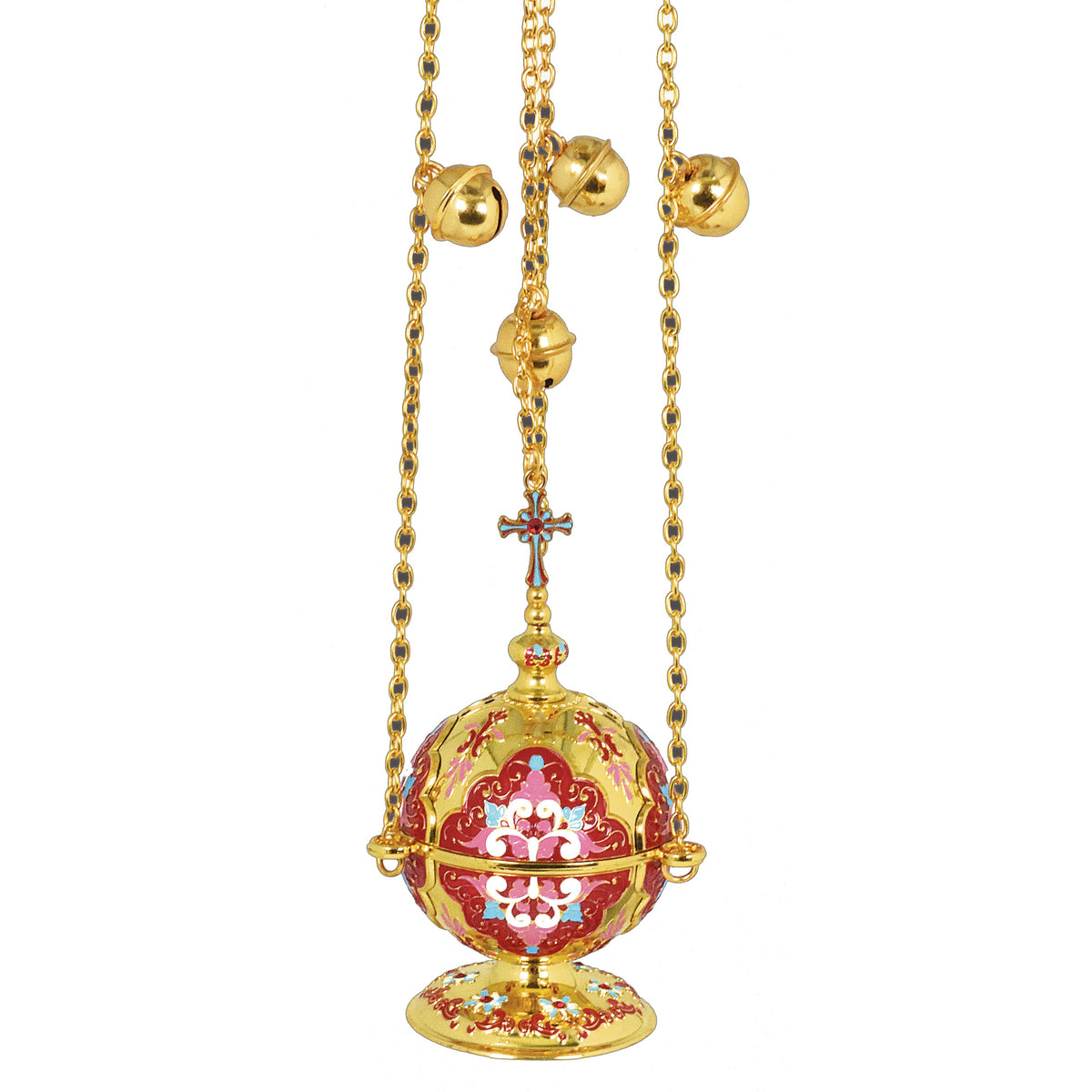 Hanging Church Censer with Blue or Red Floral Sphere - TheHolyArt