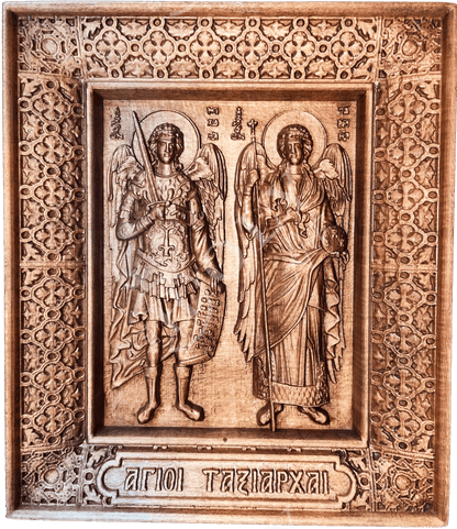 Archangel Michael & Archangel Gabriel, Holy Archangels icon Hand Carved Wooden icon, Byzantine art wall hanging, Greek Catholic Orthodox icon wood plaque religious gift - TheHolyArt