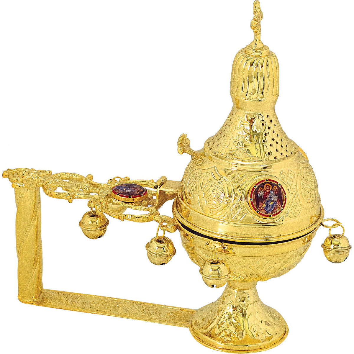 Katsion Hand Censer with Porcelain Medallions and Bells - TheHolyArt