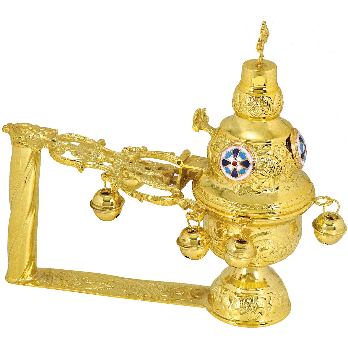 Katsion Hand Censer with Enamel Crosses and Bells - TheHolyArt