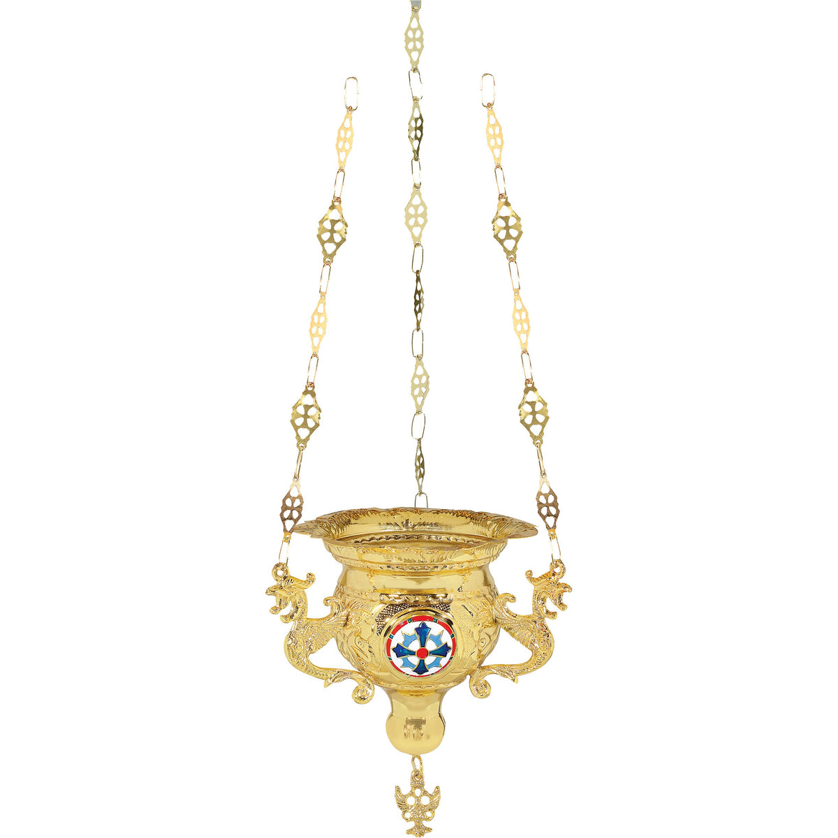 Hanging Vigil Lamp Byzantine Style with Enamel Cross - TheHolyArt