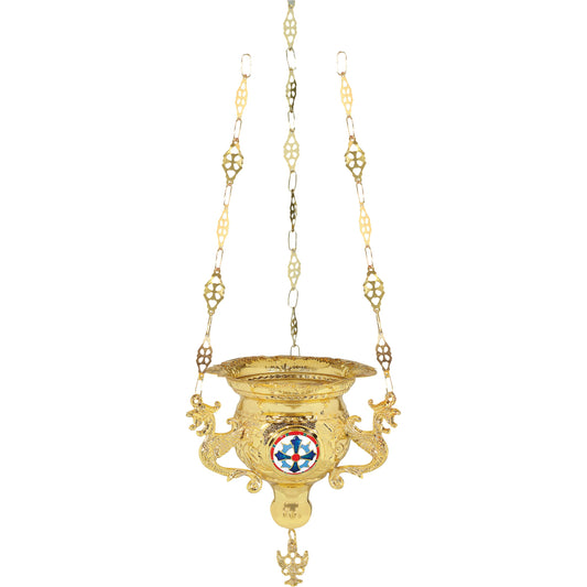 Hanging Vigil Lamp Byzantine Style with Enamel Cross - TheHolyArt
