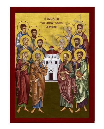 Synaxis of the Apostles icon, Handmade Greek Orthodox Icon of the Gathering of the 12 Apostles, Byzantine art wall hanging wood plaque (smooth) - TheHolyArt