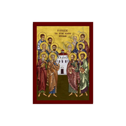 Synaxis of the Apostles icon, Handmade Greek Orthodox Icon of the Gathering of the 12 Apostles, Byzantine art wall hanging wood plaque (smooth) - TheHolyArt