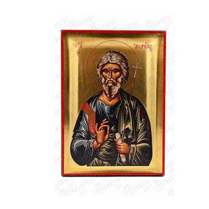 Saint Andrew the First-Called Apostle Orthodox icon, gold-leaf serigraphy on canvas, holding a scroll