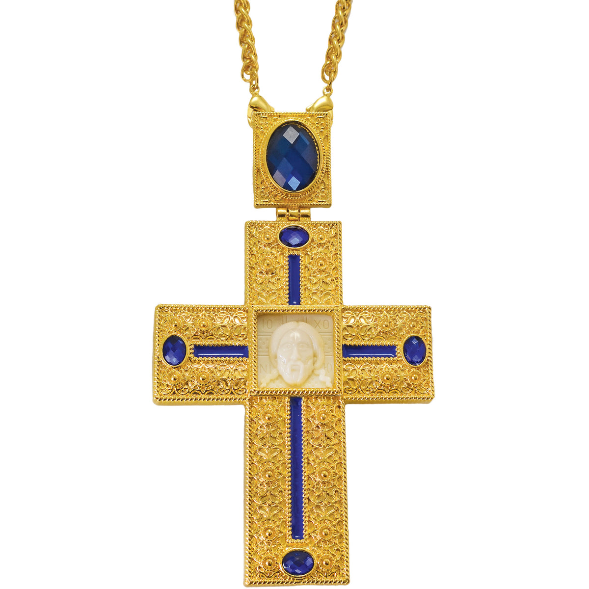 Priest Pectoral Cross with Relief of the Face of Christ - TheHolyArt