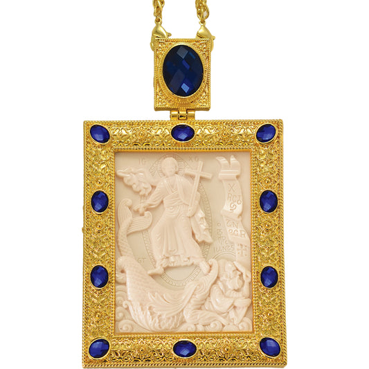 Bishop Encolpion Panagia with Relief of Christ and the Cross - TheHolyArt
