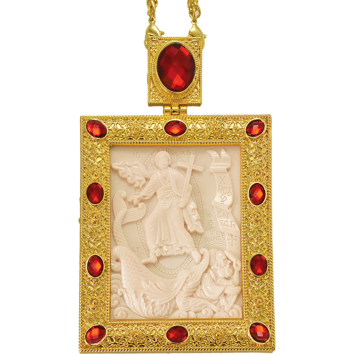 Bishop Encolpion Panagia with Relief of Christ and the Cross - TheHolyArt