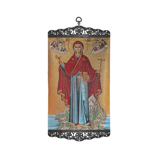 Virgin Mary Guardian of Mount Athos Greek Orthodox woven tapestry wall hanging - TheHolyArt