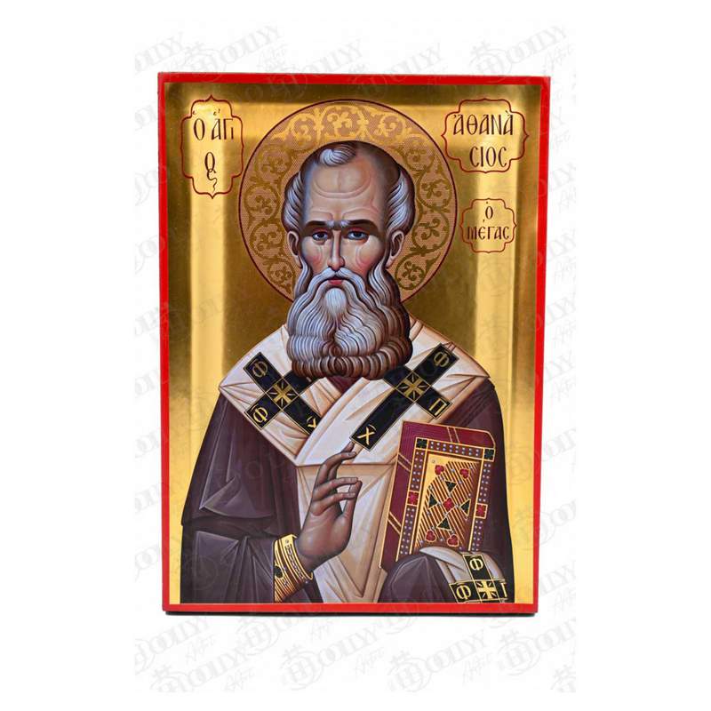 Saint Athanasius the Great Orthodox Icon, Serigraphy Canvas with Gold Leaf, Handmade Greek Byzantine Wall Art
