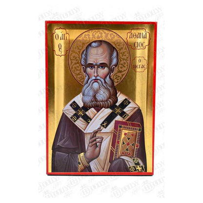 Saint Athanasius the Great Orthodox Icon, Serigraphy Canvas with Gold Leaf, Handmade Greek Byzantine Wall Art