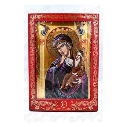 Virgin Mary icon Panagia Paramythia, 22k Gold Canvas Hagiography Handmade Greek Orthodox icon of Our Lady Byzantine art wall hanging wood, religious plaque