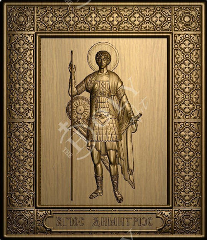 Saint Demetrius icon, Handmade Hand Carved Wooden Greek Orthodox icon of St Demetrios, Byzantine art wall hanging icon on wood plaque, religious decor - TheHolyArt