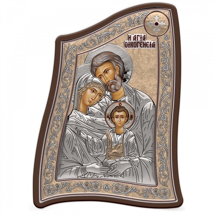 The Holy Family icon, Modern Handmade Silver 925 Greek Orthodox icon, Byzantine art wall hanging on wood plaque icon, religious icon home decor - TheHolyArt