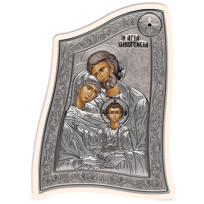 The Holy Family icon, Modern Handmade Silver 925 Greek Orthodox icon, Byzantine art wall hanging on wood plaque icon, religious icon home decor - TheHolyArt
