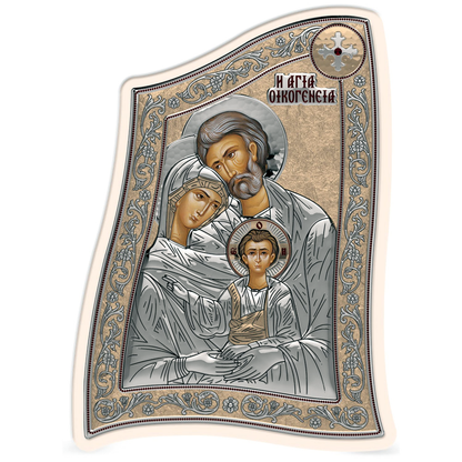 The Holy Family icon, Modern Handmade Silver 925 Greek Orthodox icon, Byzantine art wall hanging on wood plaque icon, religious icon home decor - TheHolyArt