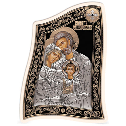 The Holy Family icon, Modern Handmade Silver 925 Greek Orthodox icon, Byzantine art wall hanging on wood plaque icon, religious icon home decor - TheHolyArt