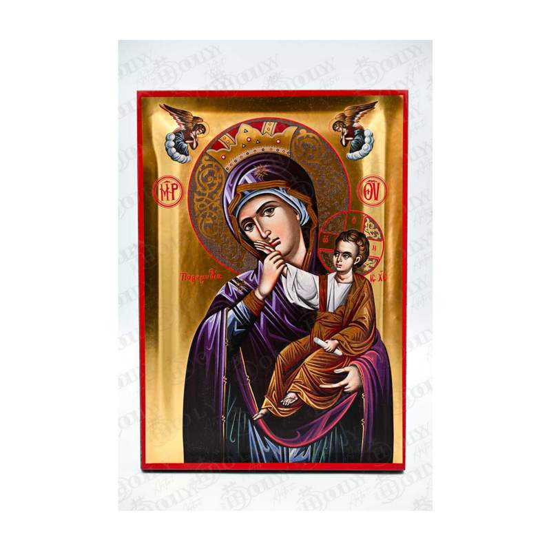 Panagia Paramythia Orthodox icon, gold-leaf serigraphy on canvas, the wonderworking Consolation of Vatopedi with the Christ-child