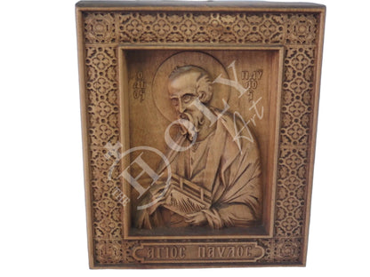 Apostle Paul icon, Handmade Hand Carved Wooden Greek Orthodox icon of St Paul the Apostle, Byzantine art wall hanging wood plaque, religious decor - TheHolyArt